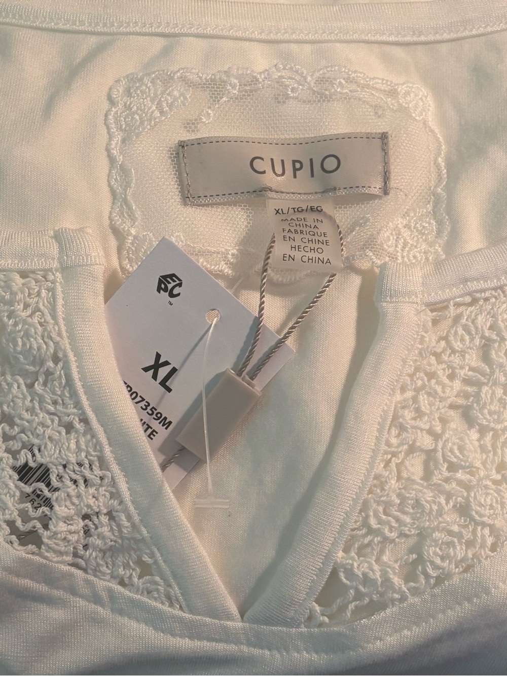 XL NWT Cupio White Lace Yoke Short Sleeve Top - Picture 5 of 5
